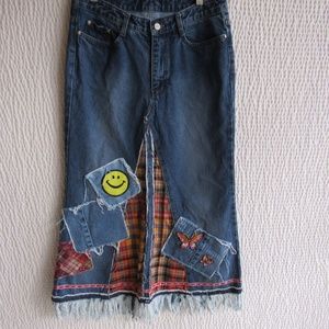 Long Denim Skirt Hippie Vintage Frayed M